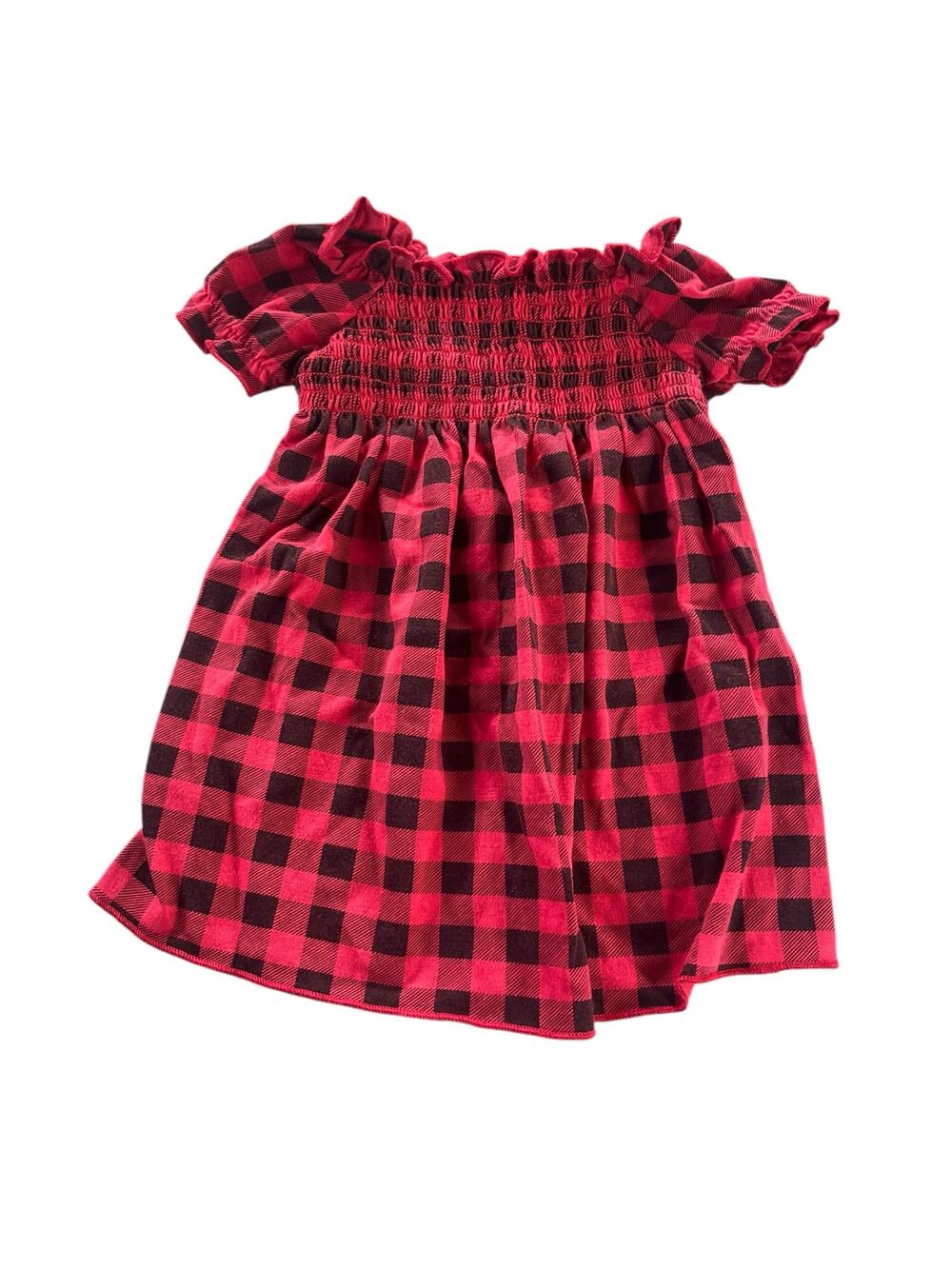 Honeycomb Kids Girls Red Buffalo Check Plaid Short Sleeve Holiday Dress Youth